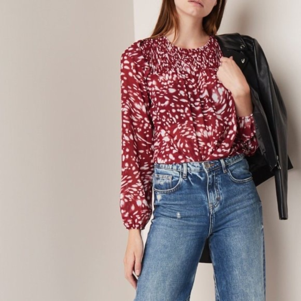 Maje lipone smocked printed blouse